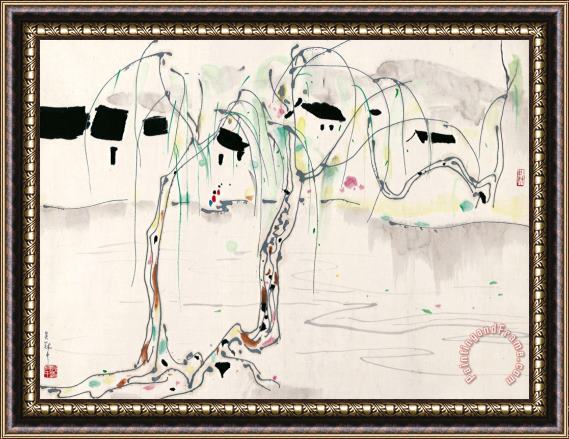 Wu Guanzhong House And Willow Tree Framed Print