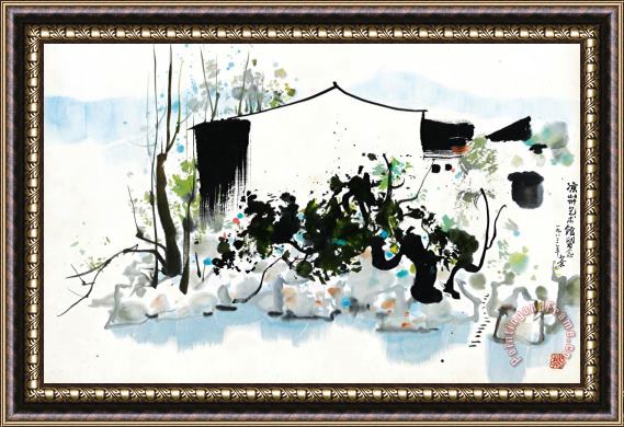 Wu Guanzhong House by a Pond, 1983 Framed Painting