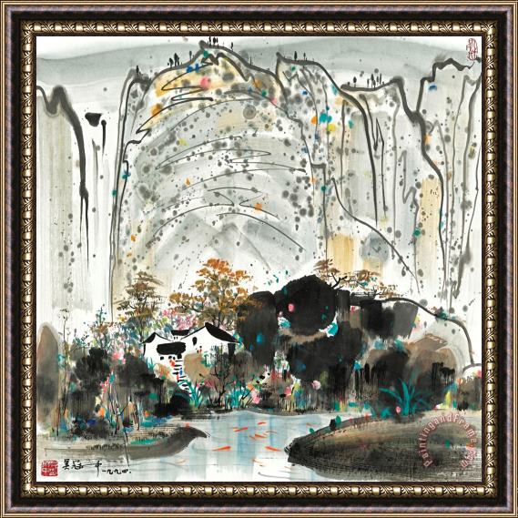 Wu Guanzhong House by The Waterfall Framed Painting