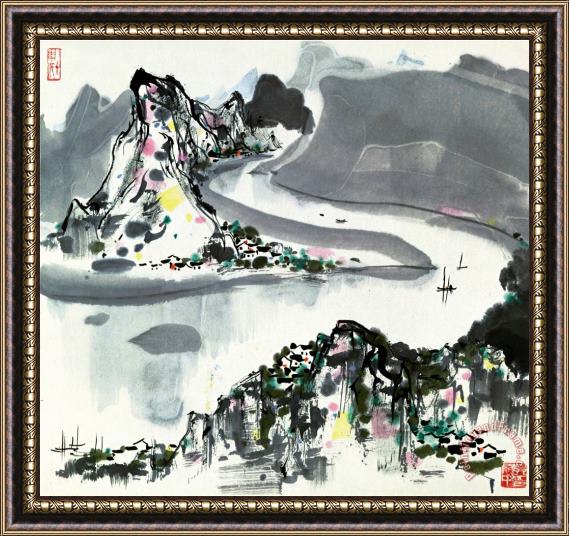 Wu Guanzhong Lijiang River Framed Painting