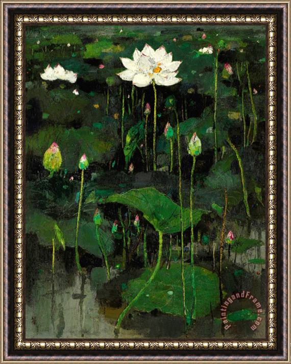 Wu Guanzhong Lotus Flowers (i) Framed Painting