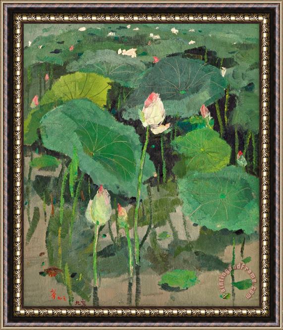 Wu Guanzhong Lotus Flowers Framed Painting
