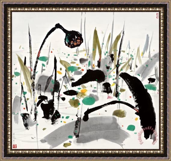 Wu Guanzhong Lotus Pond Framed Painting