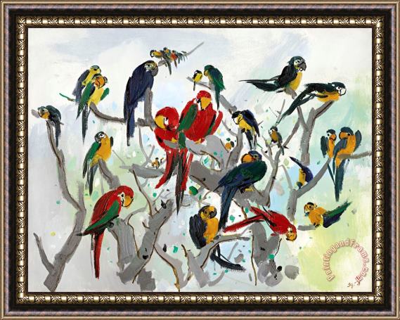 Wu Guanzhong Parrots (heaven of Parrots), 1994 Framed Print