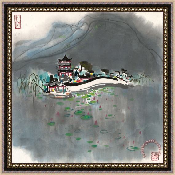 Wu Guanzhong Pavilion Beside The Lotus Pond Framed Painting