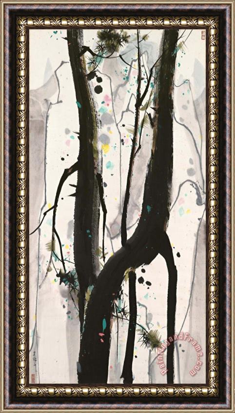 Wu Guanzhong Pine Trees on Mount E'mei Framed Print