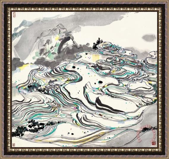 Wu Guanzhong Rice Paddies, 1982 Framed Print