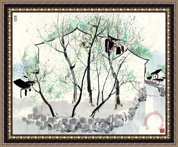 Wu Guanzhong River Town in Jiangnan Framed Painting