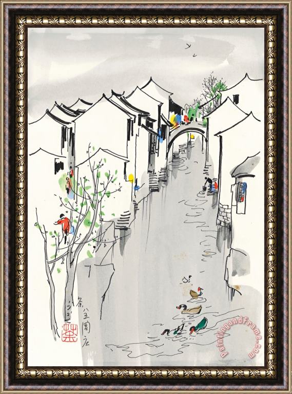 Wu Guanzhong River Town of Zhouzhuang, 1985 Framed Painting