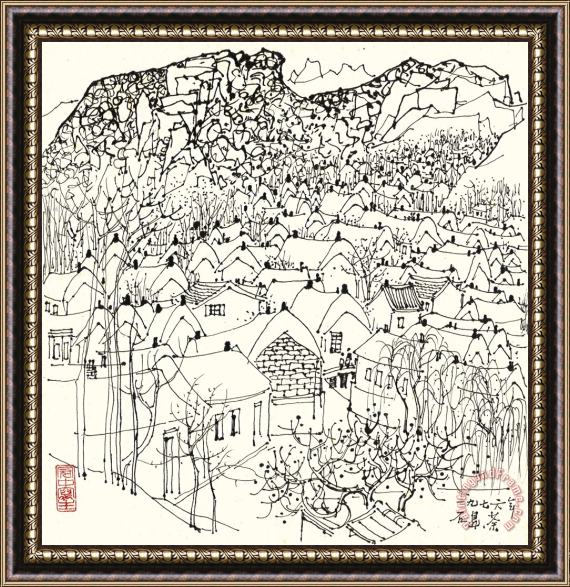 Wu Guanzhong Rural Village in Shidao, 1976 Framed Print