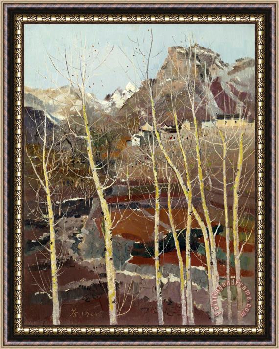 Wu Guanzhong Sunshine After Snow in The Mountain Village I Framed Print