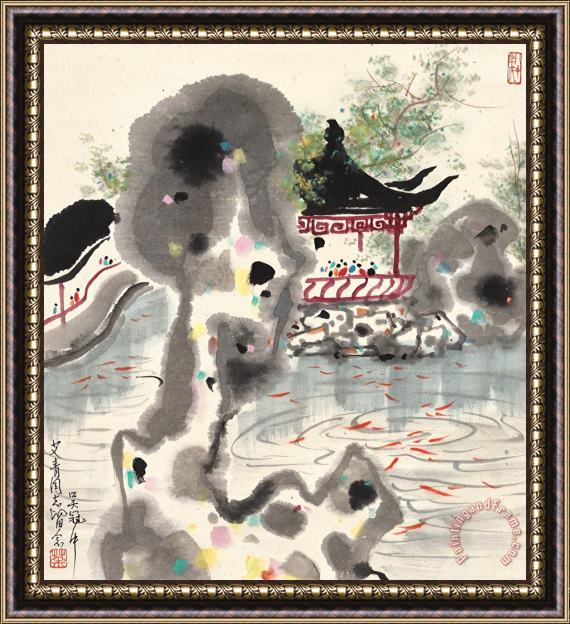 Wu Guanzhong Viewing Fish Framed Print