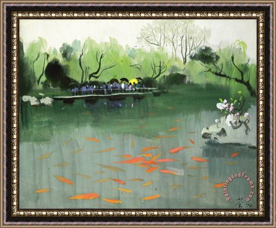 Wu Guanzhong Viewing Fishes, 1974 Framed Painting