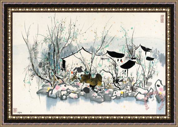 Wu Guanzhong Village by The River, 1984 Framed Print