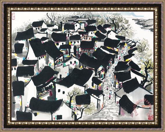 Wu Guanzhong Village by The Riverside Framed Print