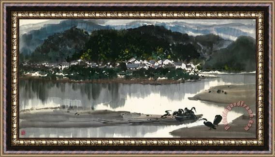 Wu Guanzhong Village by The Shore Framed Painting