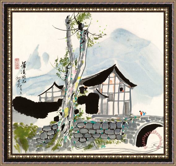 Wu Guanzhong Village Framed Painting