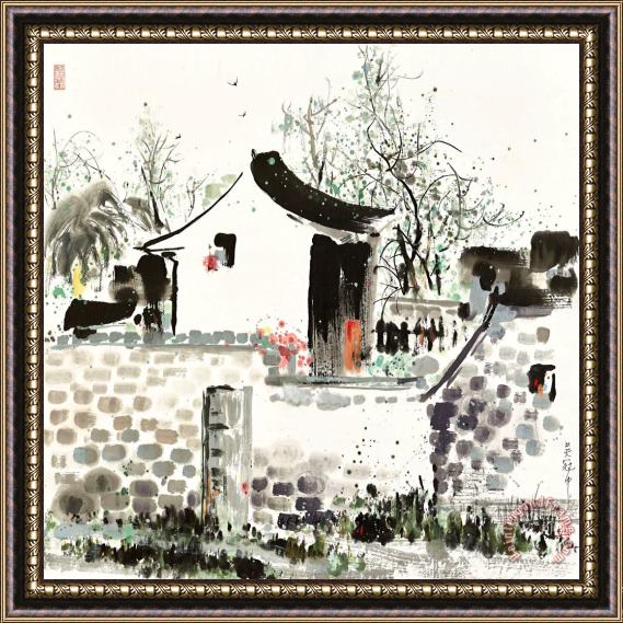 Wu Guanzhong Village Scene Framed Print
