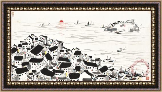 Wu Guanzhong Village Scenery Framed Print