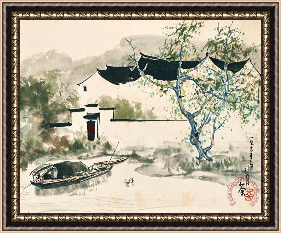 Wu Guanzhong Water Village Framed Painting
