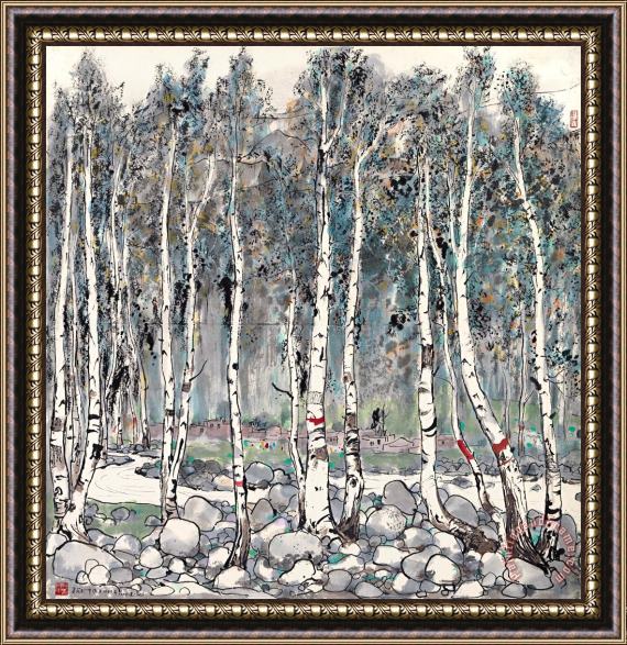 Wu Guanzhong White Birch Forest in Xinjiang, 1981 Framed Print