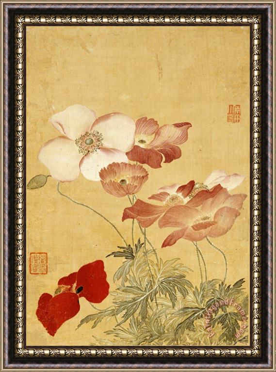 Yun Shouping Poppies Framed Painting