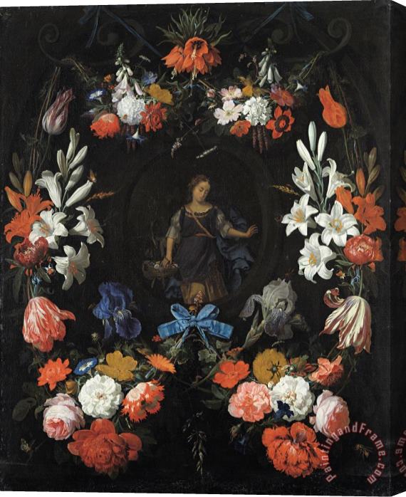Abraham Mignon Garland of Flowers Stretched Canvas Print / Canvas Art