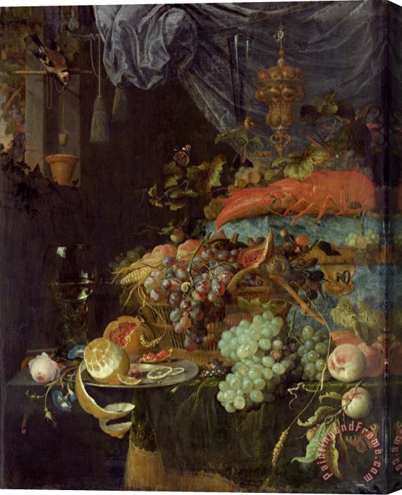 Abraham Mignon Still Life with Fruit And a Goldfinch Stretched Canvas Print / Canvas Art