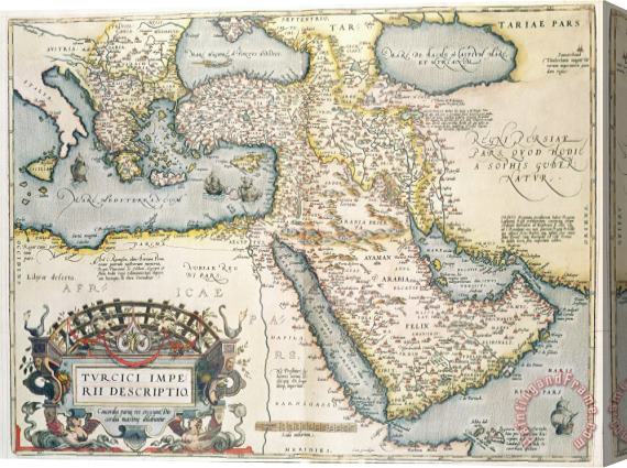 Abraham Ortelius Map of the Middle East from the Sixteenth Century Stretched Canvas Painting / Canvas Art