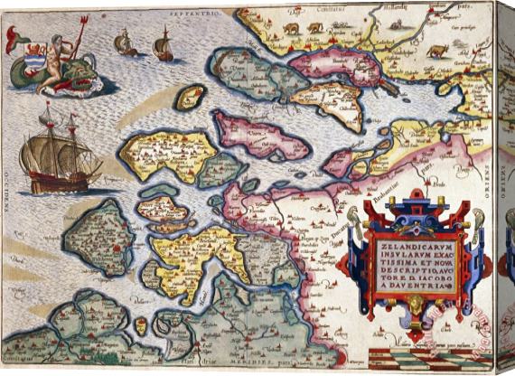 Abraham Ortelius Map of Zeeland Stretched Canvas Painting / Canvas Art