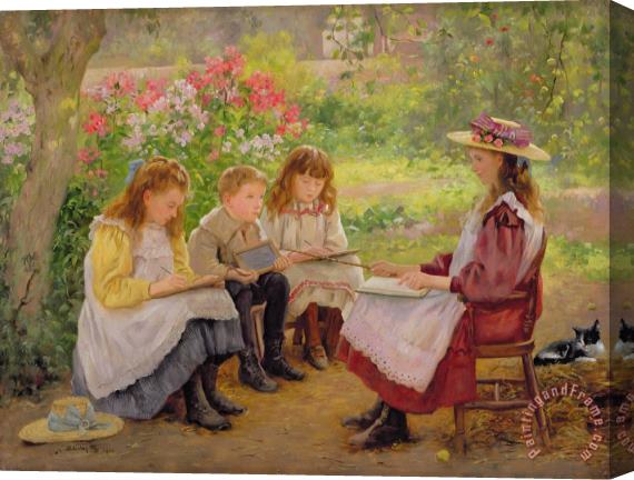 Ada Shirley Fox Lesson in the Garden Stretched Canvas Painting / Canvas Art