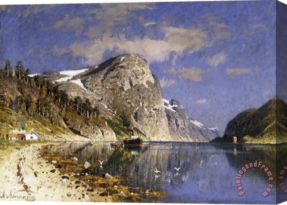 Adelsteen Normann A Steamer in The Sognefjord Stretched Canvas Painting / Canvas Art