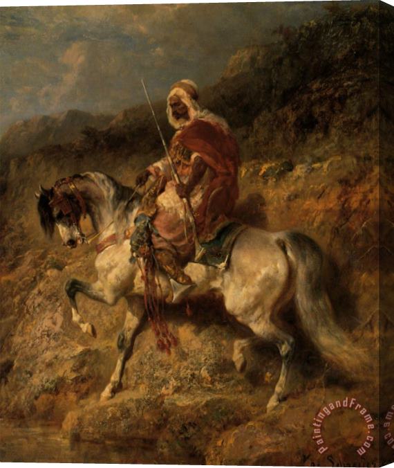 Adolf Schreyer An Arab Horseman on The March Stretched Canvas Painting / Canvas Art