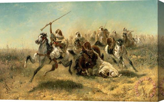 Adolf Schreyer Arab Horsemen on the attack Stretched Canvas Painting / Canvas Art