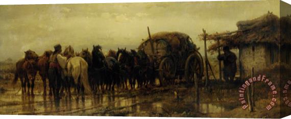 Adolf Schreyer Hitching Horses Stretched Canvas Painting / Canvas Art