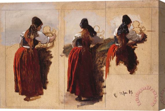 Adolph Tidemand & Hans Gude Studies of a Woman From Rugen Stretched Canvas Print / Canvas Art