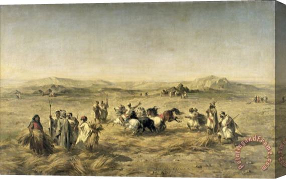 Adolphe Pierre Leleux Threshing Wheat in Algeria Stretched Canvas Print / Canvas Art