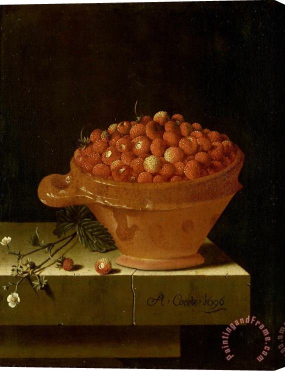 Adriaen Coorte A Bowl of Strawberries on a Stone Plinth Stretched Canvas Painting / Canvas Art
