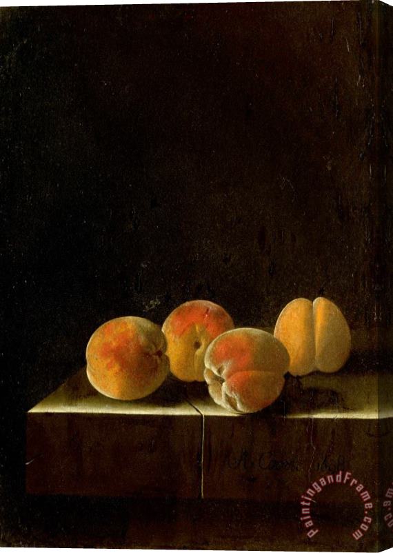 Adriaen Coorte Four Apricots on a Stone Plinth Stretched Canvas Painting / Canvas Art