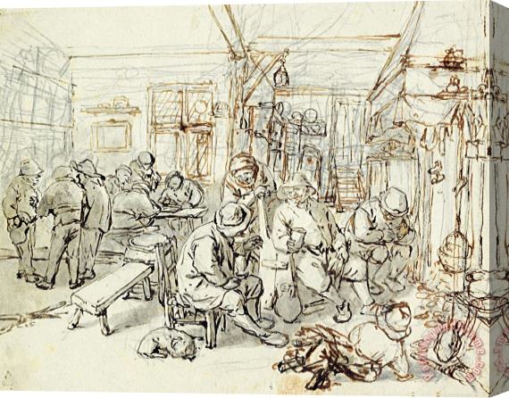 Adriaen Van Ostade Company of Peasants in a Tavern, C. 1670 1679 Stretched Canvas Painting / Canvas Art
