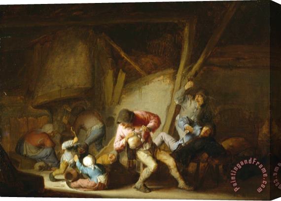 Adriaen Van Ostade Interior with Drinking Figures And Crying Children Stretched Canvas Print / Canvas Art