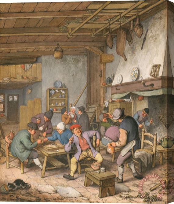 Adriaen Van Ostade Room in an Inn with Peasants Drinking, Smoking And Playing Backgam, 1678 Stretched Canvas Painting / Canvas Art