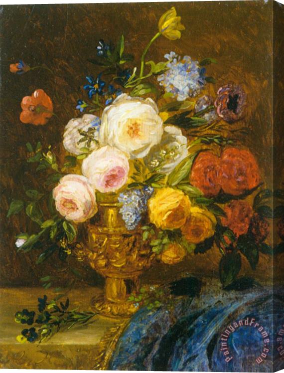 Adriana Johanna Haanen Still Life with Flowers in a Golden Vase Stretched Canvas Painting / Canvas Art