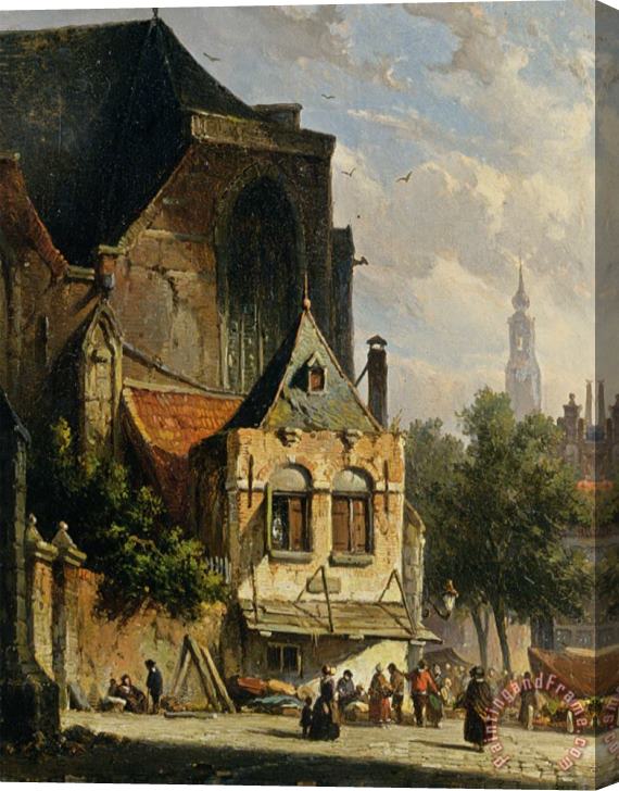 Adrianus Eversen A Busy Market in a Dutch Town Stretched Canvas Print / Canvas Art