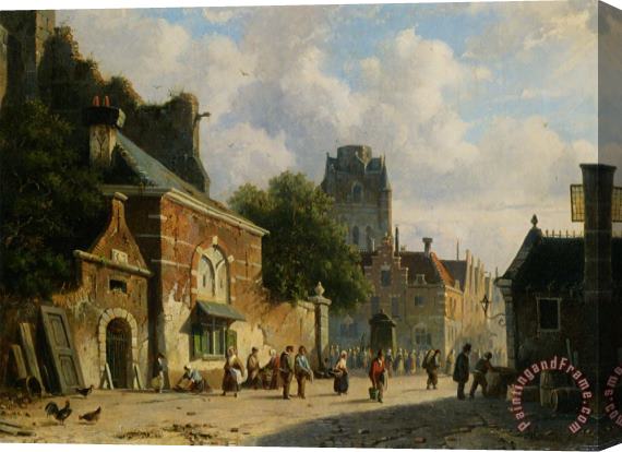 Adrianus Eversen A Busy Street in a Dutch Town Stretched Canvas Print / Canvas Art