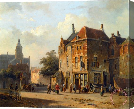 Adrianus Eversen Figures in The Streets of a Dutch Town Stretched Canvas Painting / Canvas Art