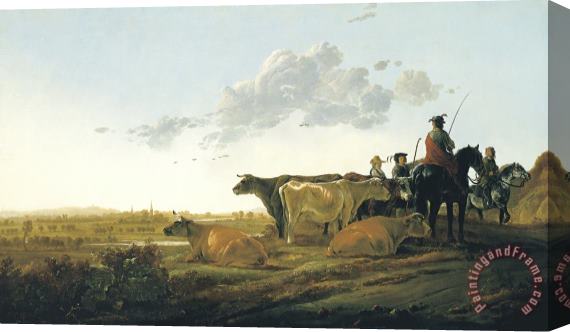 Aelbert Cuyp Landscape with Herdsmen Stretched Canvas Painting / Canvas Art
