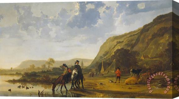 Aelbert Cuyp River Landscape with Riders Stretched Canvas Painting / Canvas Art