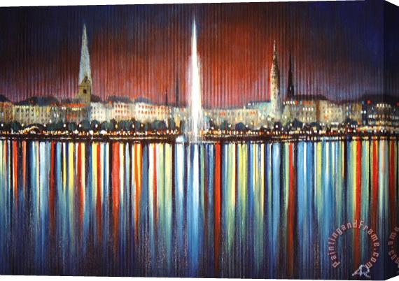 Agris Rautins Hamburg Alster fountain and Town Hall Stretched Canvas Painting / Canvas Art
