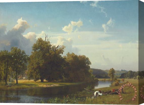 Albert Bierstadt A River Landscape Westphalia Stretched Canvas Painting / Canvas Art